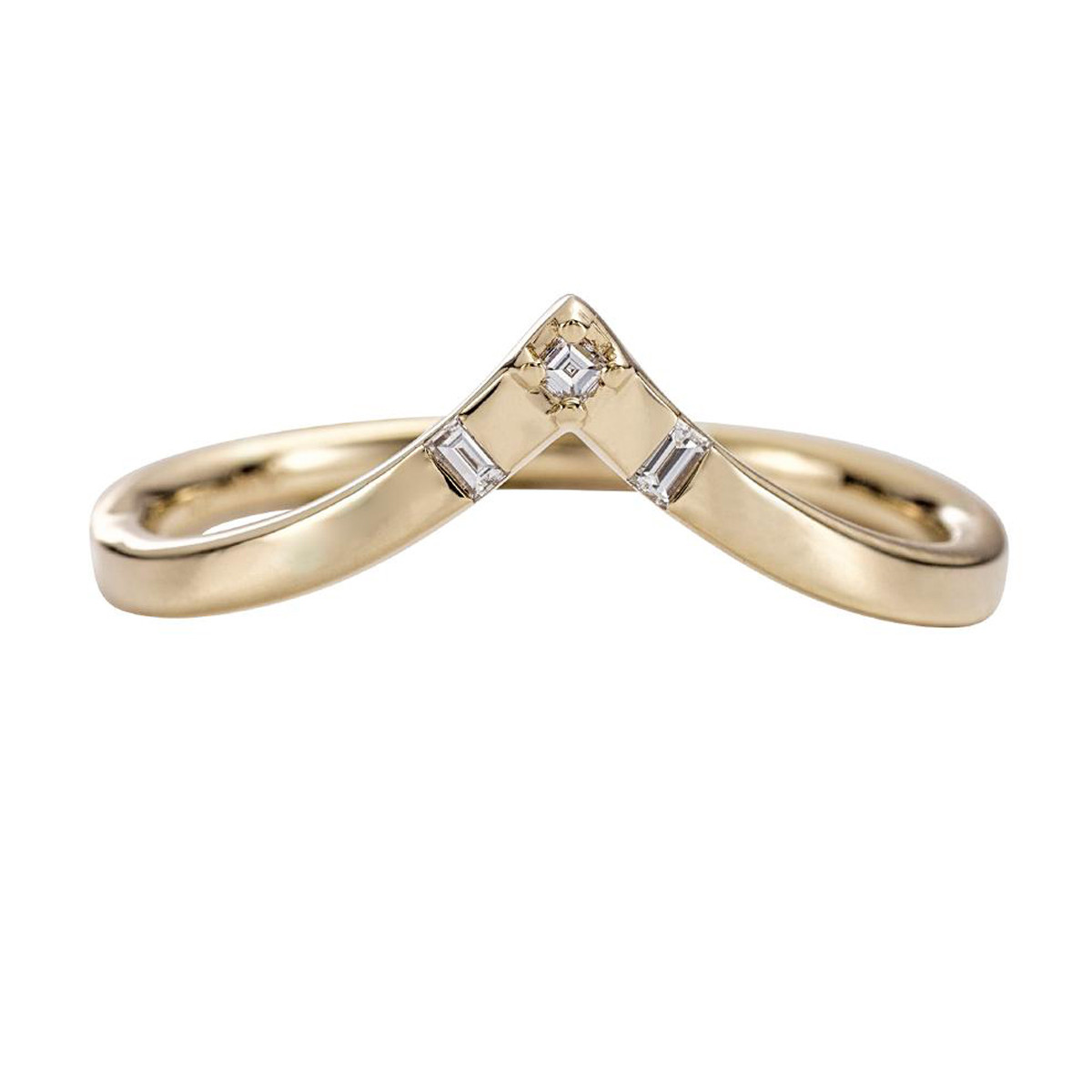 Artemer, Chevron Wedding Ring with Baguette and Carre Diamonds  , Tomfoolery London