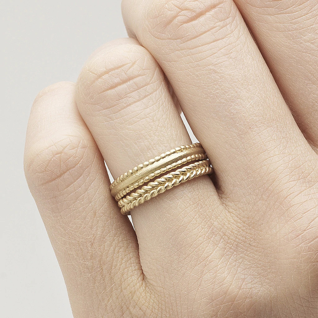 Gold Beaded Edge Wide Wedding Band, Ruth Tomlinson, tomfoolery