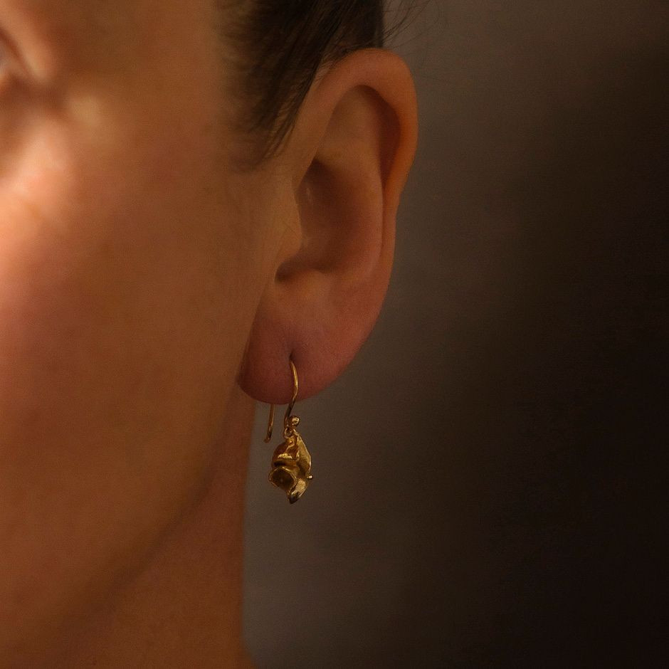 9ct Gold Furl Drop Earrings by Emily Nixon available online at tomfoolery london