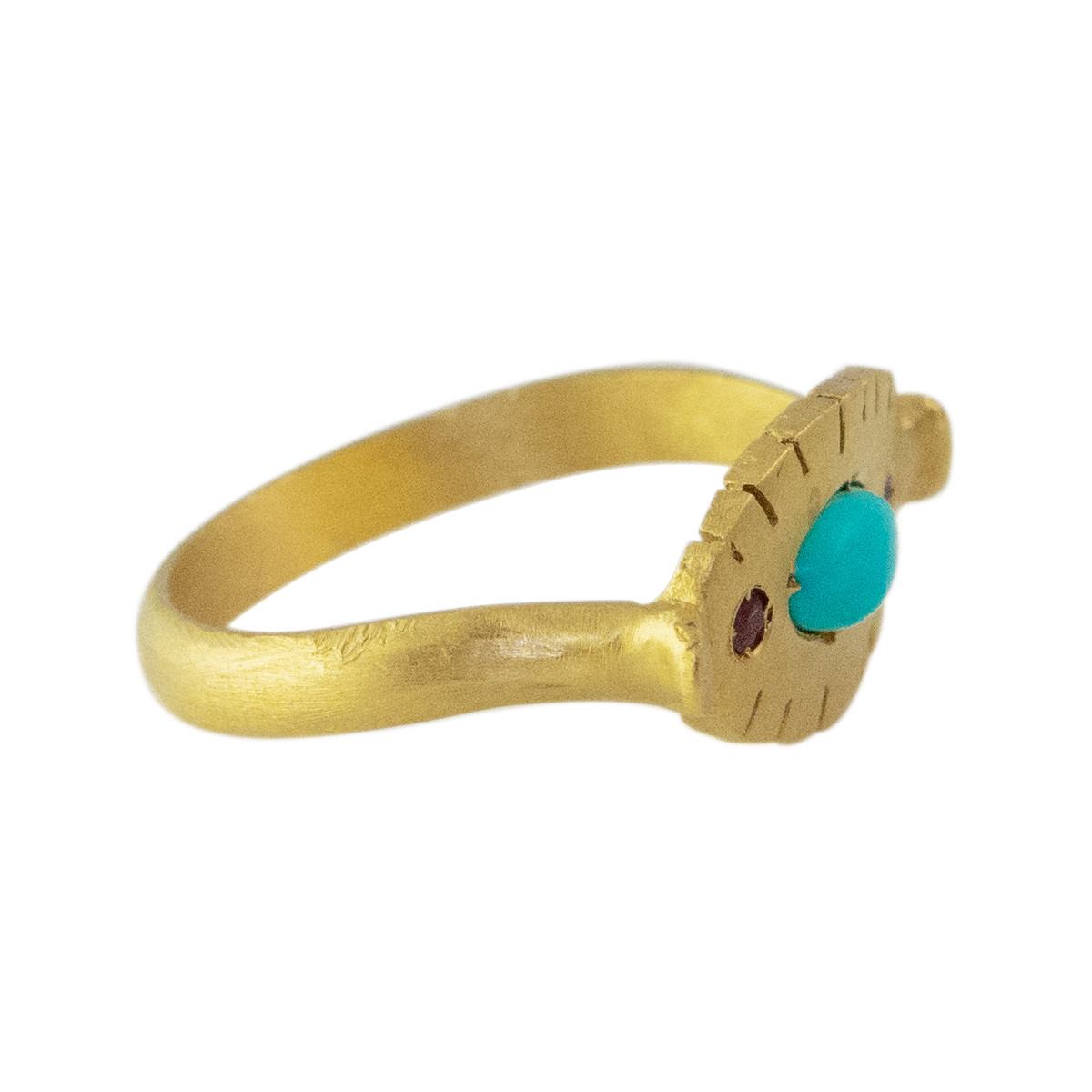 Maria Beltran: Ring with Oval Turquoise Cabochon and Pink Sapphires, tomfoolery london