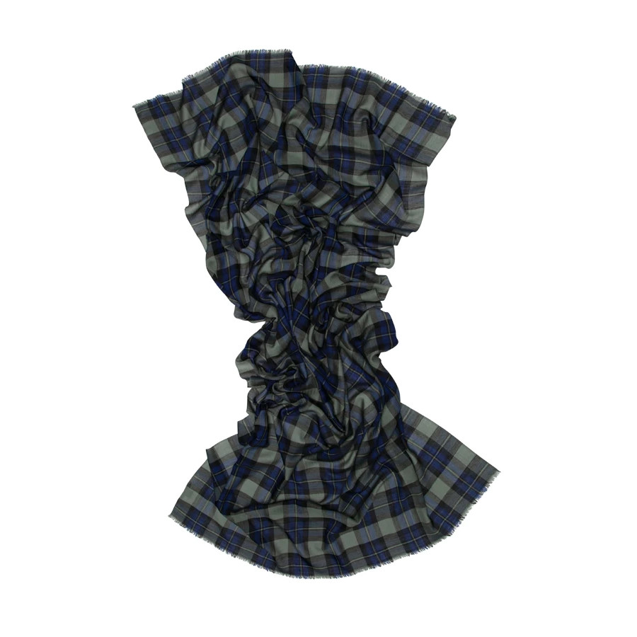 Lovat & Green: Green, Blue and Black Highland Check Scarf, tomfoolery london
