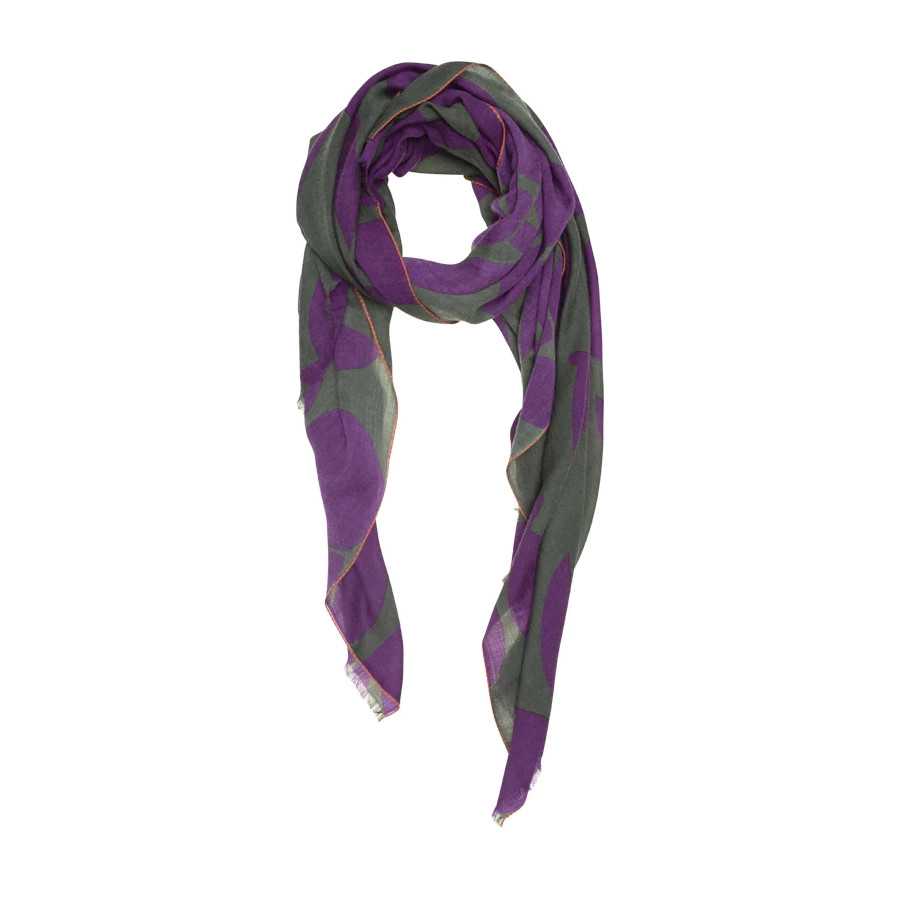 Lovat & Green: Purple and Green Olive Leaf Scarf, tomfoolery london