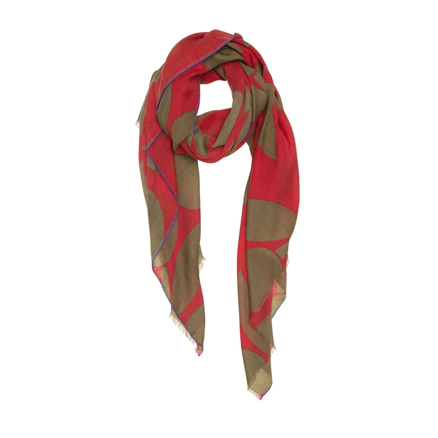 Lovat & Green: Red and Green Olive Leaf Scarf, tomfoolery london