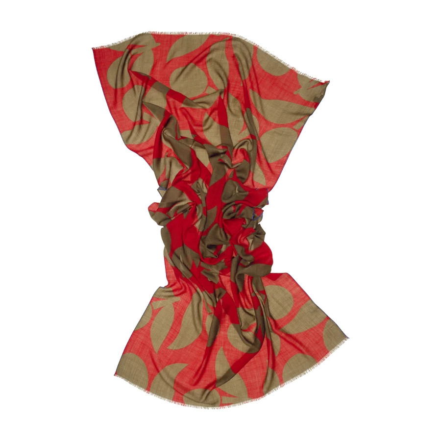 Lovat & Green: Red and Green Olive Leaf Scarf, tomfoolery london