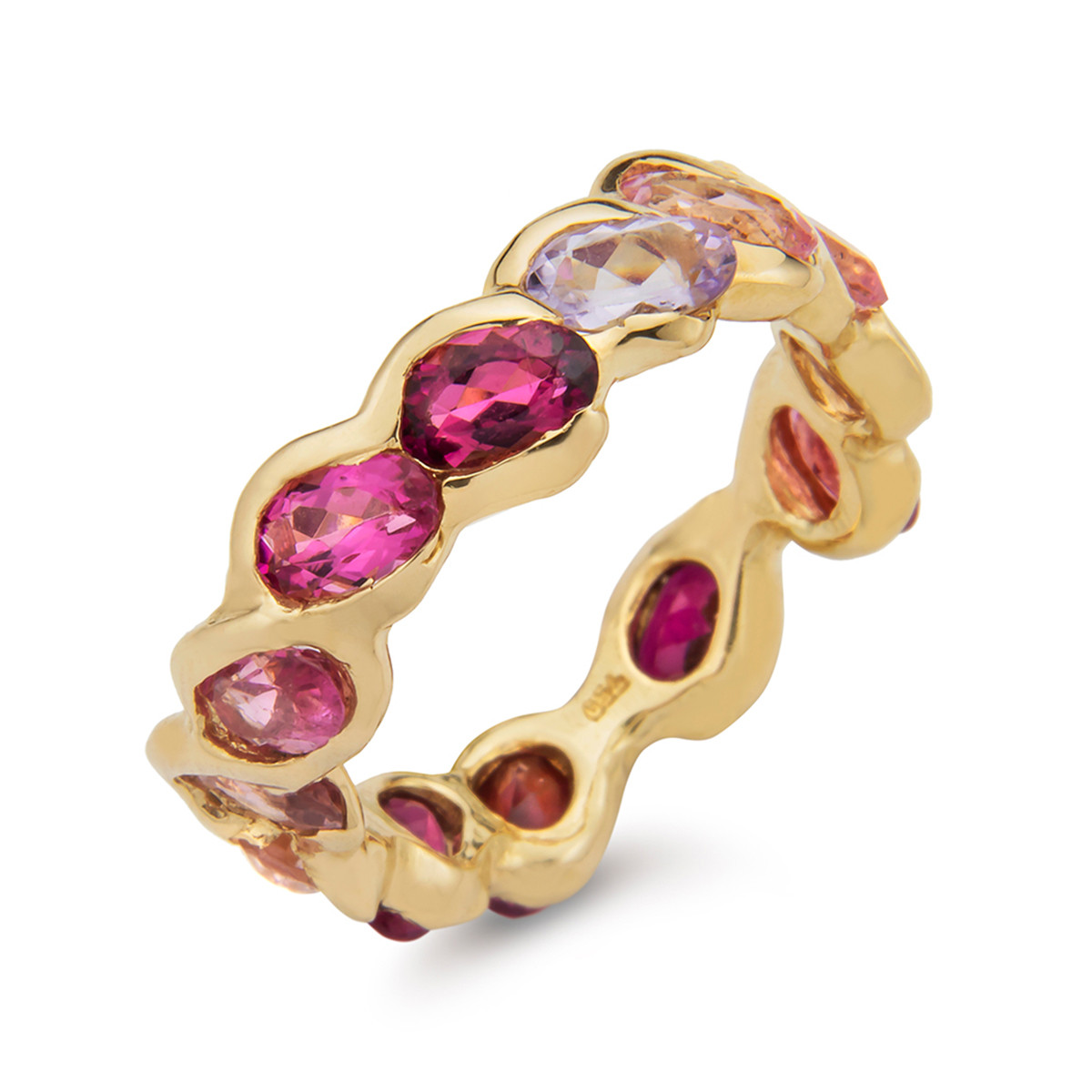 Kiki Alvarenga: 3ct Pink Tourmaline Pluma Eternity Band in 18ct Yellow Gold, tomfoolery london