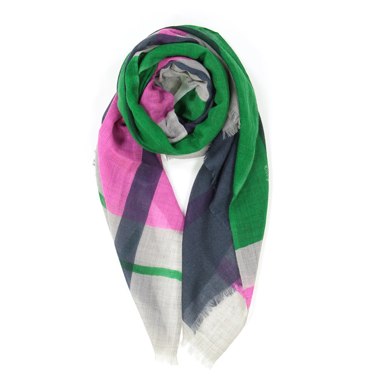 Mapoesie: Bright Pink, Bright Green, Blue and Grey Scarf, tomfoolery london
