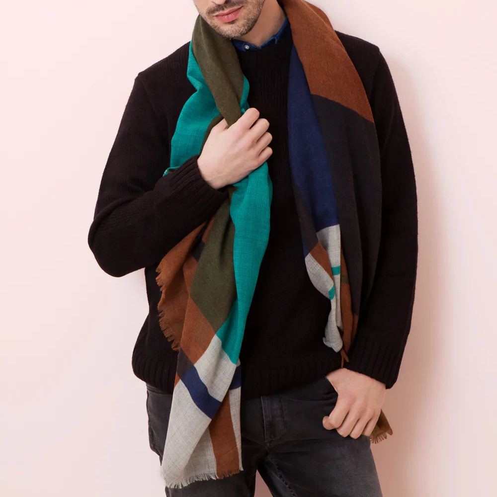 Mapoesie: Dark Turquoise and Blue, Grey, Brown and Khaki Scarf, tomfoolery london