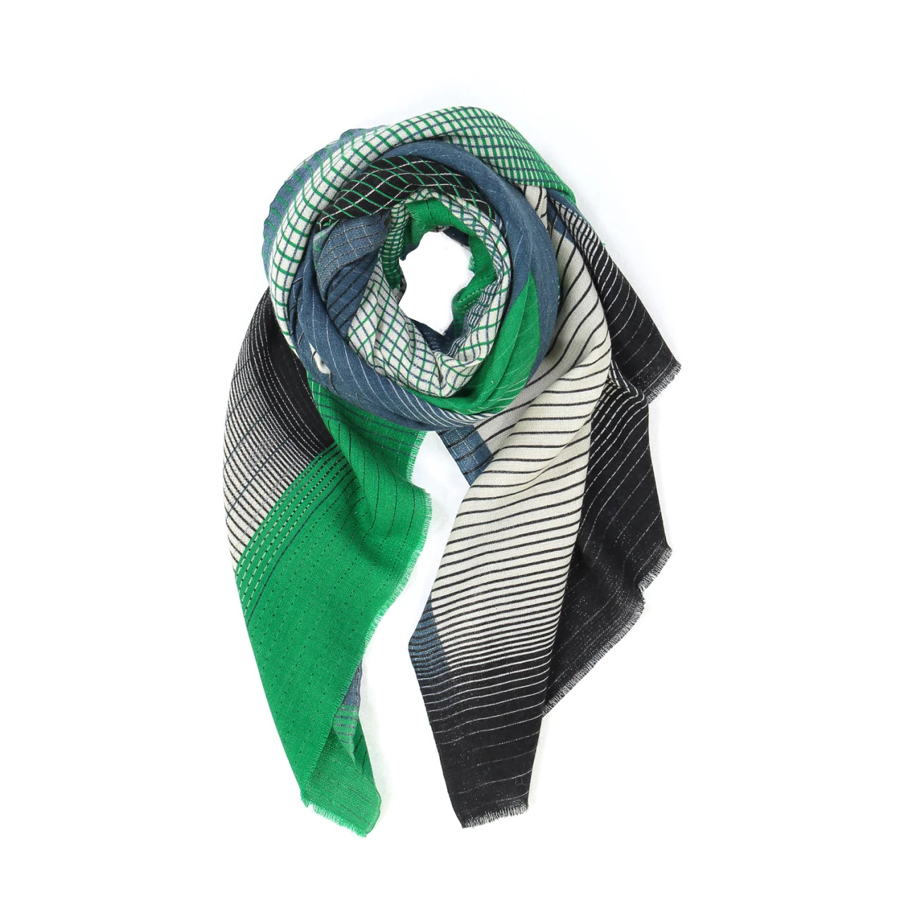 Mapoesie: Emerald Green, Blue Grey and Black Graphic Print Scarf, tomfoolery london