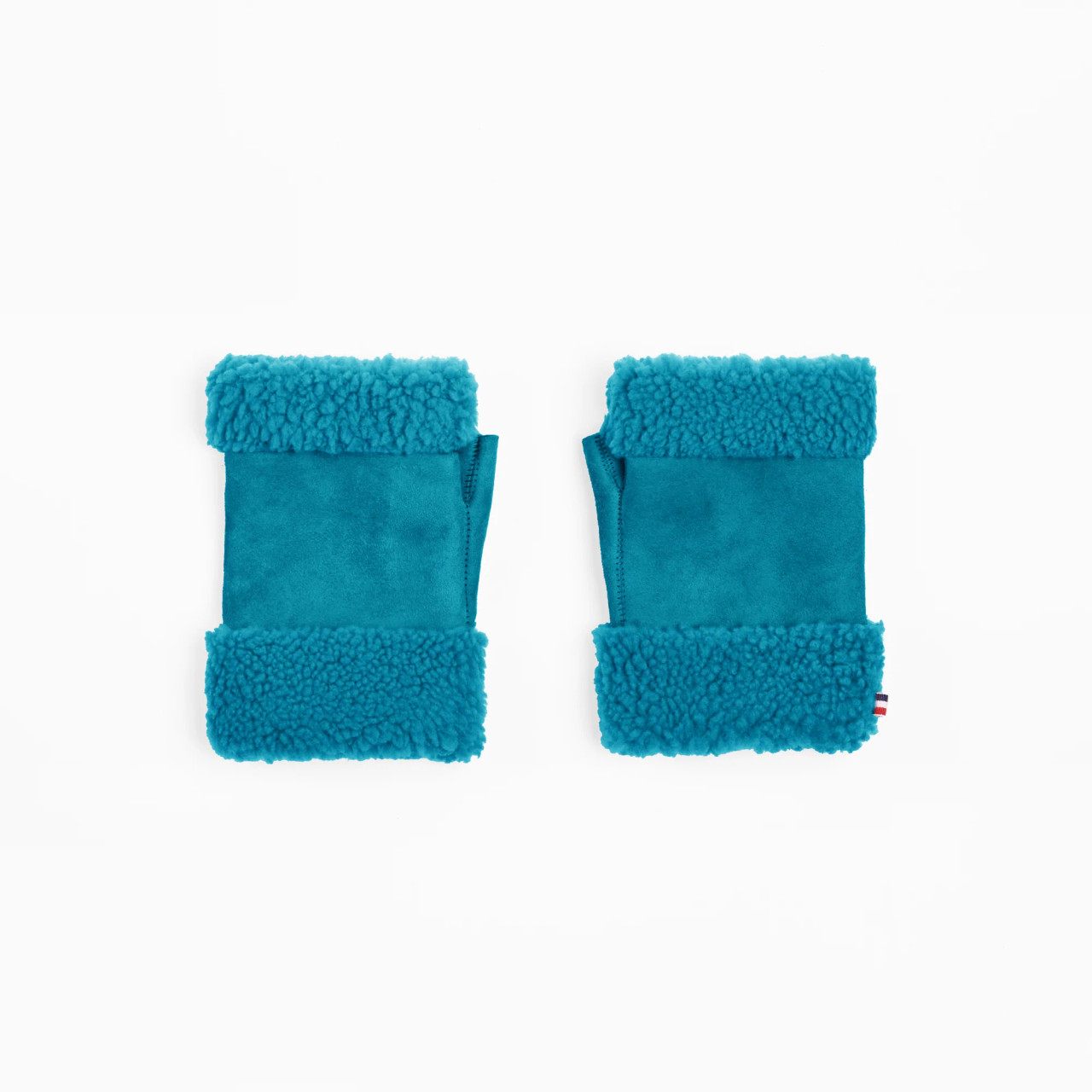 Toasties Paris: Sheepskin Turquoise Fingerless Mittens, tomfoolery london