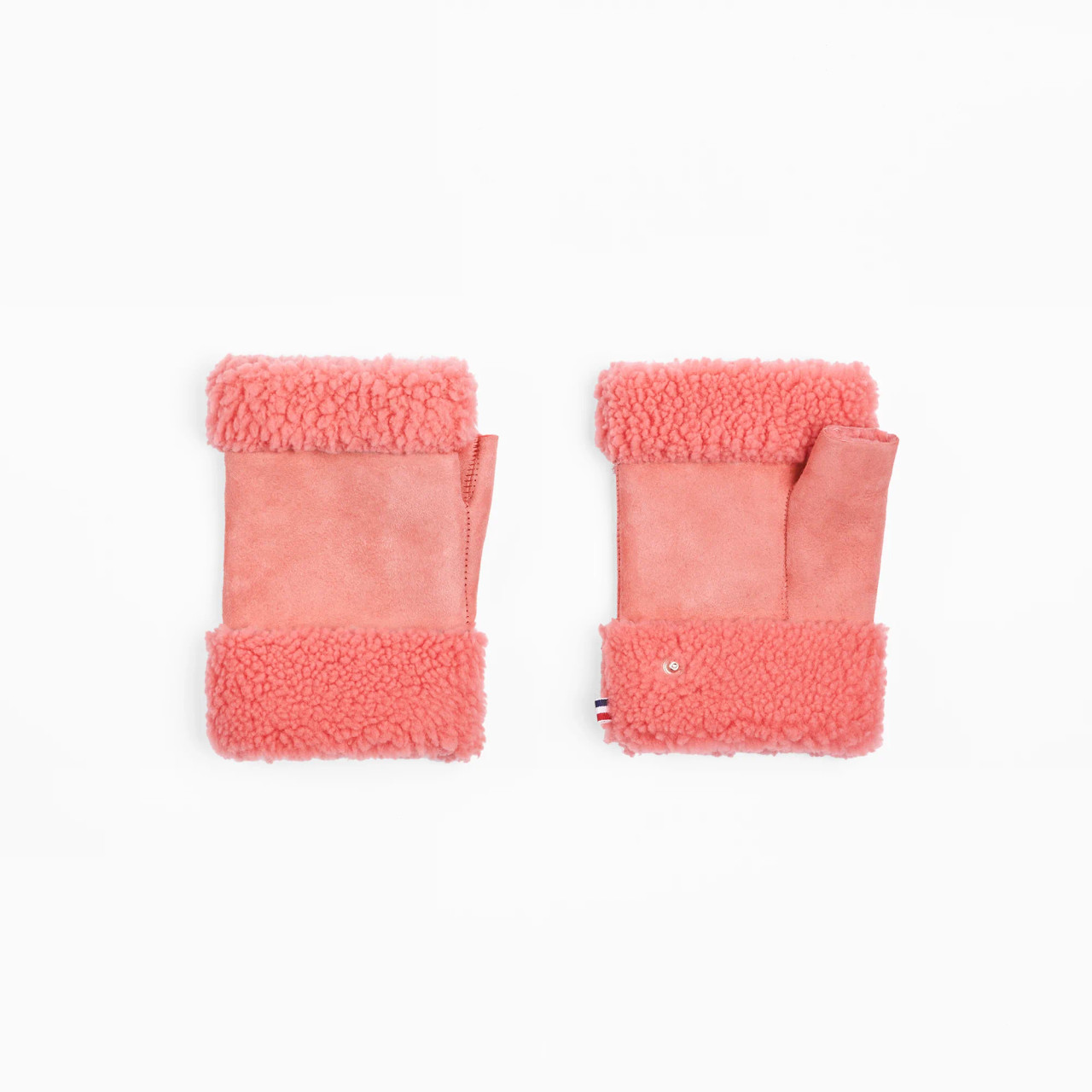 Toasties Paris: Sheepskin Bubblegum Pink Fingerless Mittens, tomfoolery london