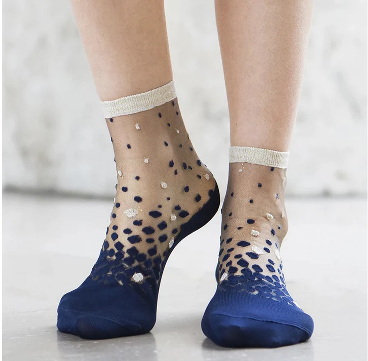 Atelier St Eustache: Nakameguro Blue and Gold Transparent Socks, tomfoolery