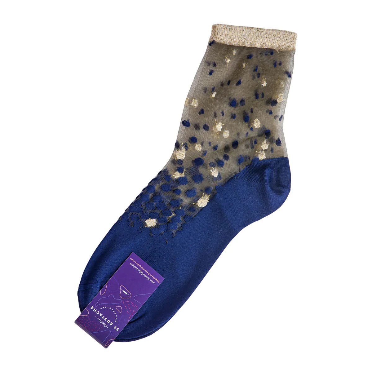 Atelier St Eustache: Nakameguro Blue and Gold Transparent Socks, tomfoolery