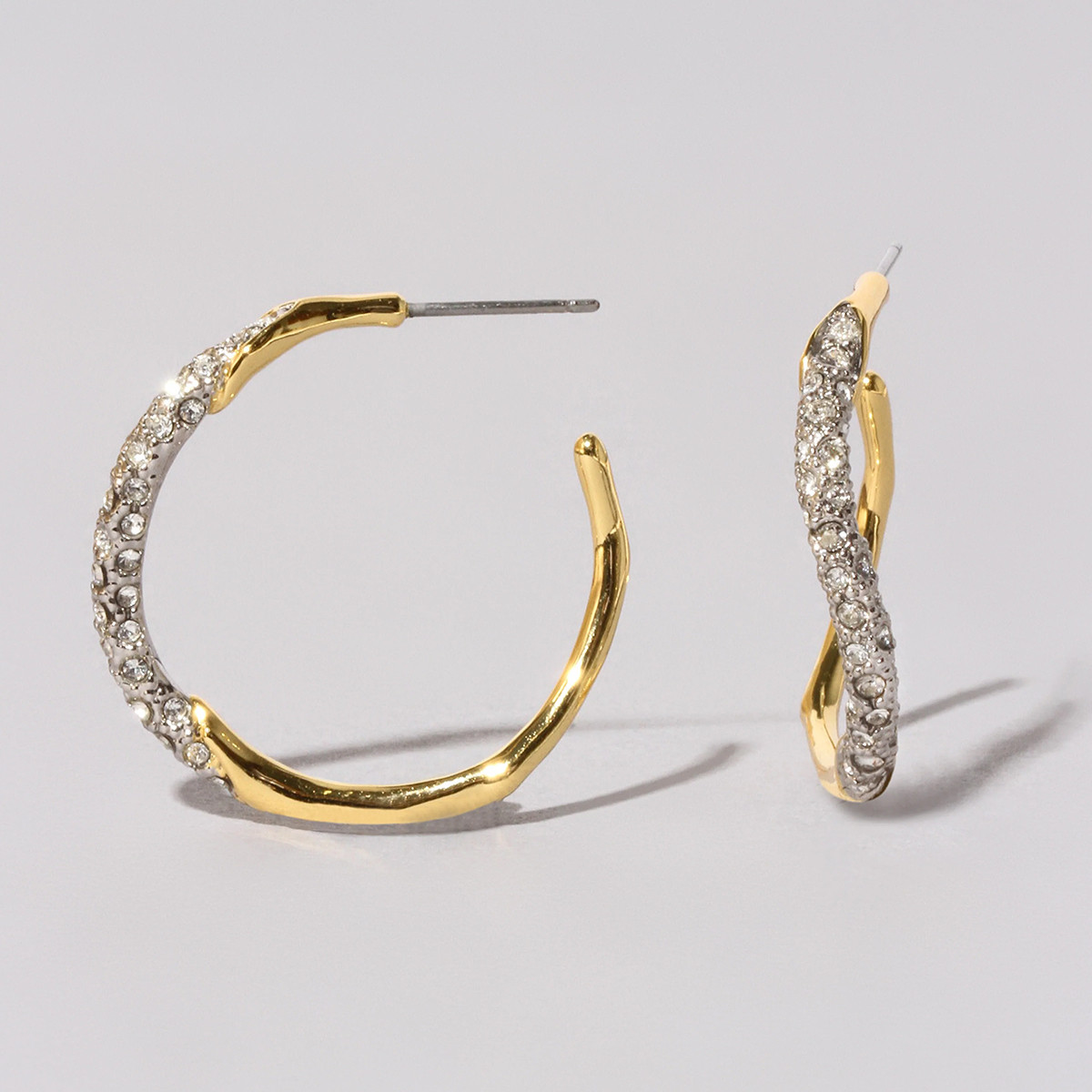 Alexis Bittar: Medium Two Tone Pave Hoop Earring Champagne, tomfoolery
