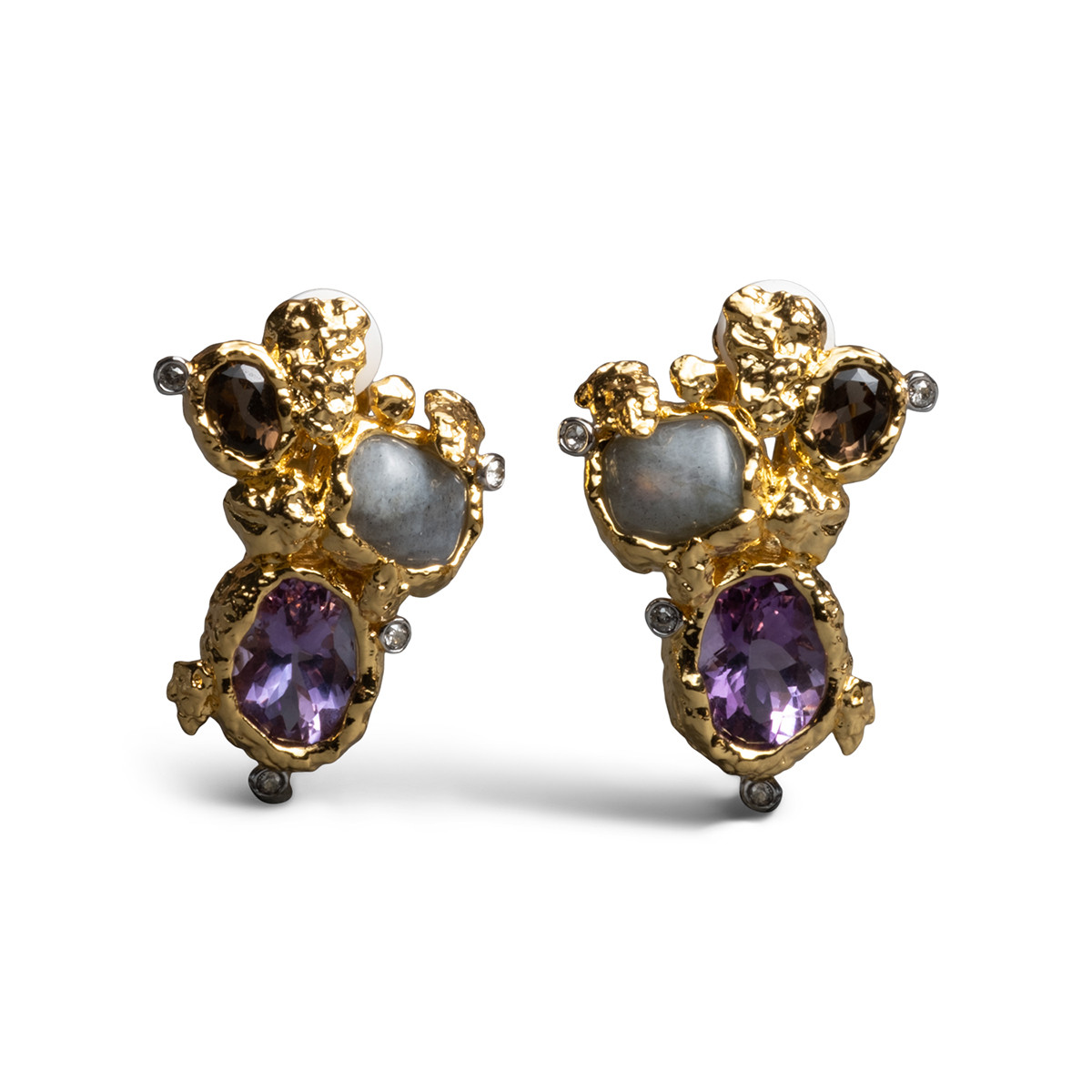 Alexis Bittar: Golden Pebble Cake Cluster Clip On Earrings - Amethyst, tomfoolery