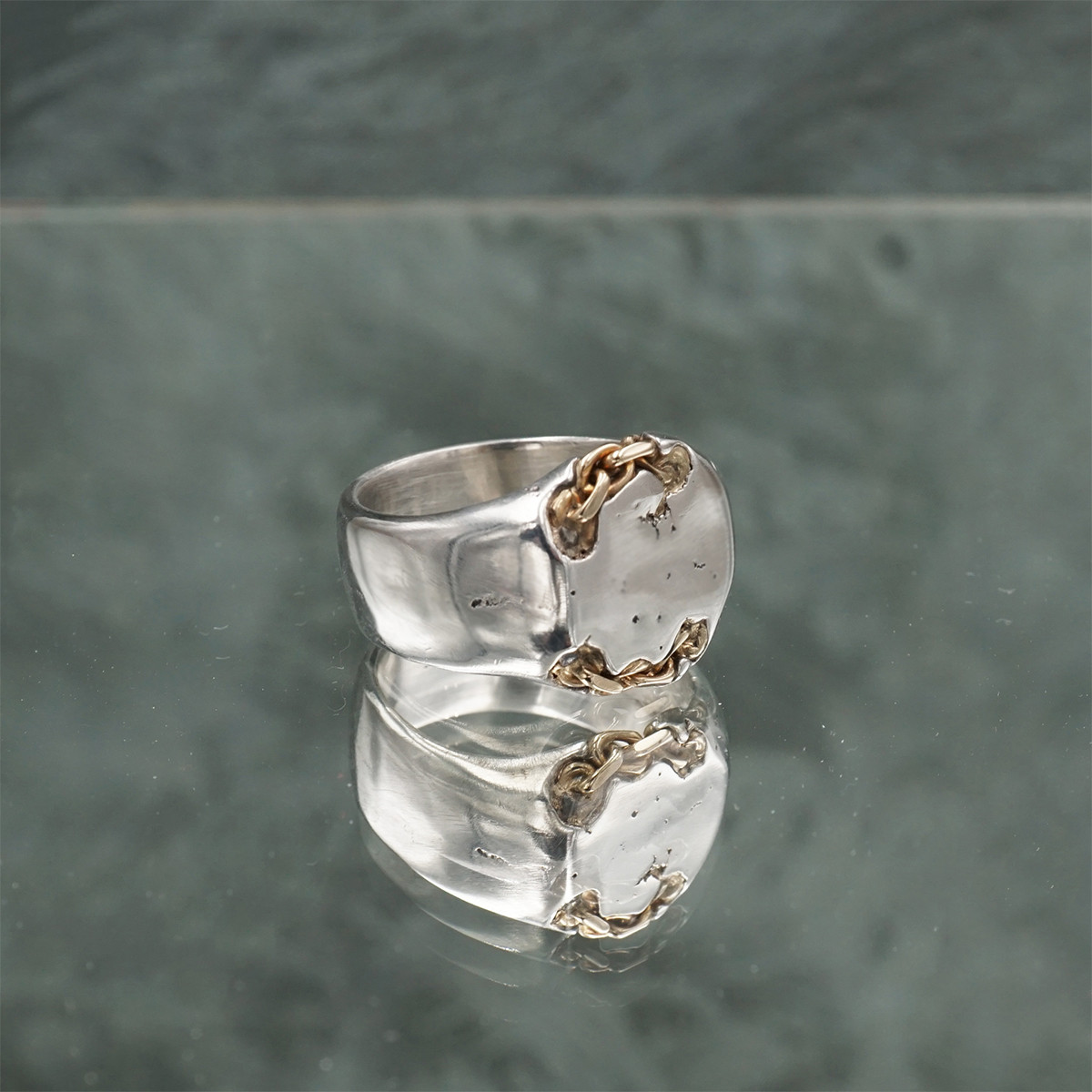 Metal Atelier: Cartena Signet Ring in Silver and 14ct Yellow Gold, tomfoolery