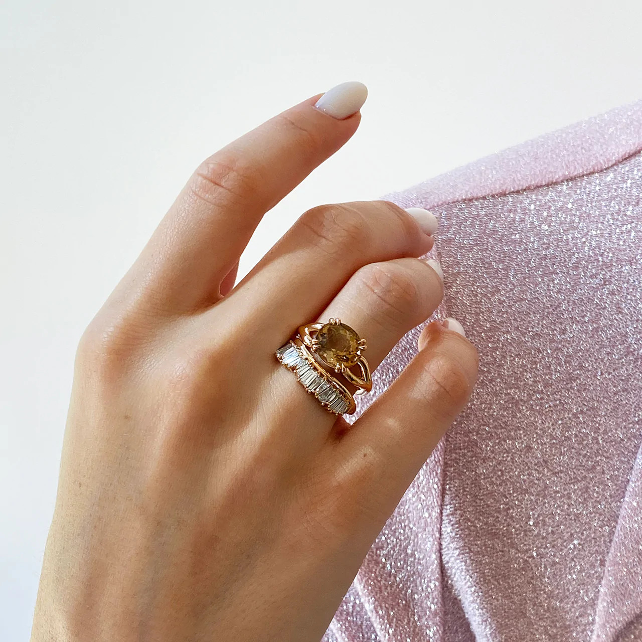 Nak Armstrong: Diamond Single Ruched Band Ring in 20ct Rose Gold, tomfoolery london