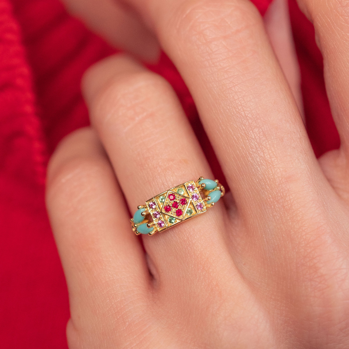 Sophie d'Agon: Ava Ring 2 Turquoise, tomfoolery london