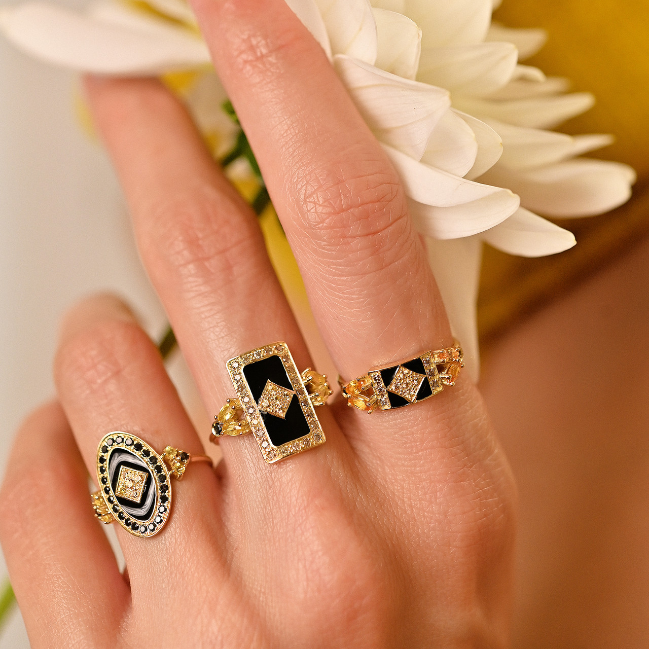 Sophie d'Agon: Ava Ring 2 Yellow, tomfoolery london