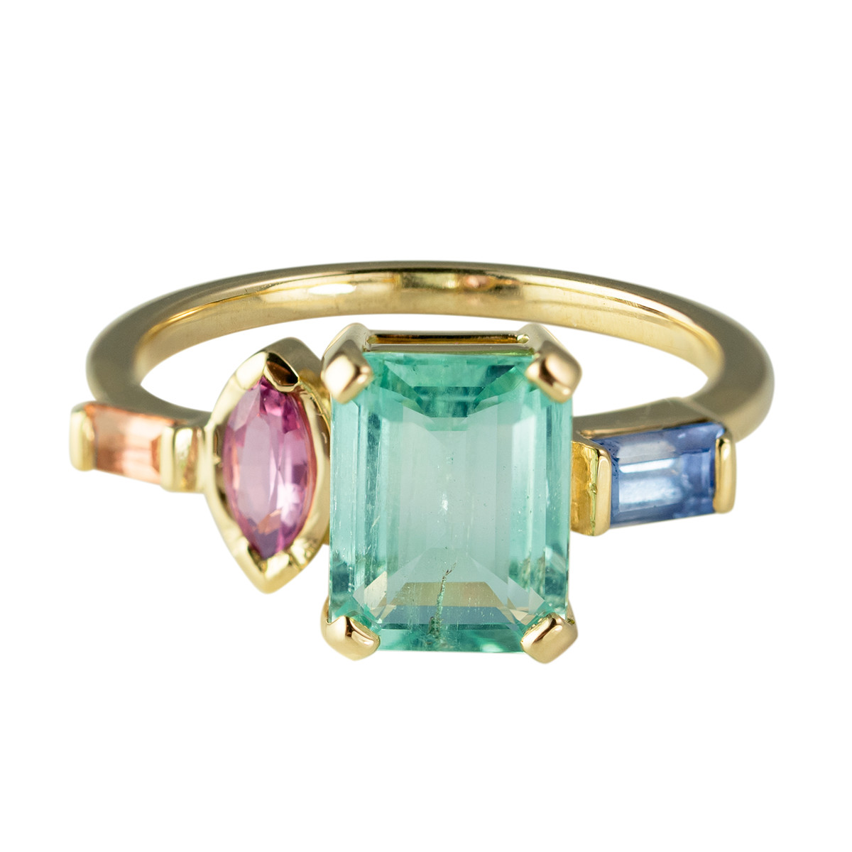 Quad Mint Beryl & Pastel Sapphires Ring, tomfoolery london