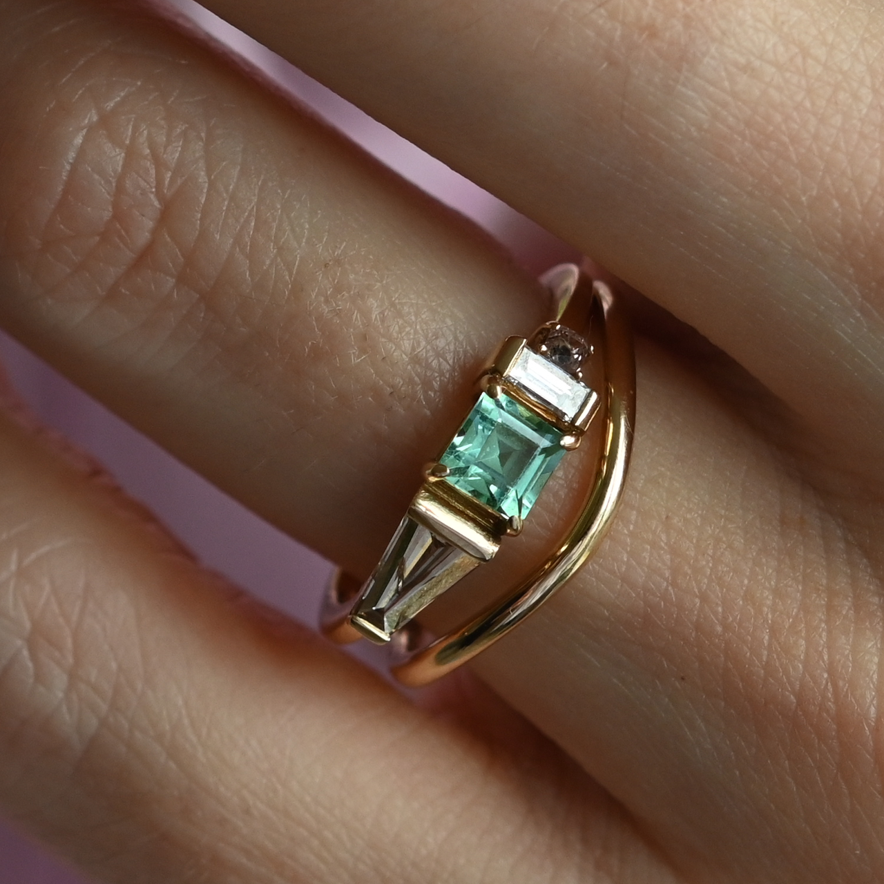 Quad Mint Tourmaline & Diamond Ring, tomfoolery london