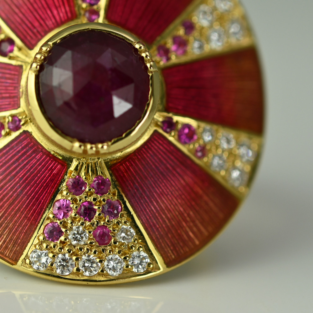 Ruby Diamond Pinwheel Art Ring  by Brooke Gregson available at tomfoolery London as a part of Art Ring 2022 exhibition.