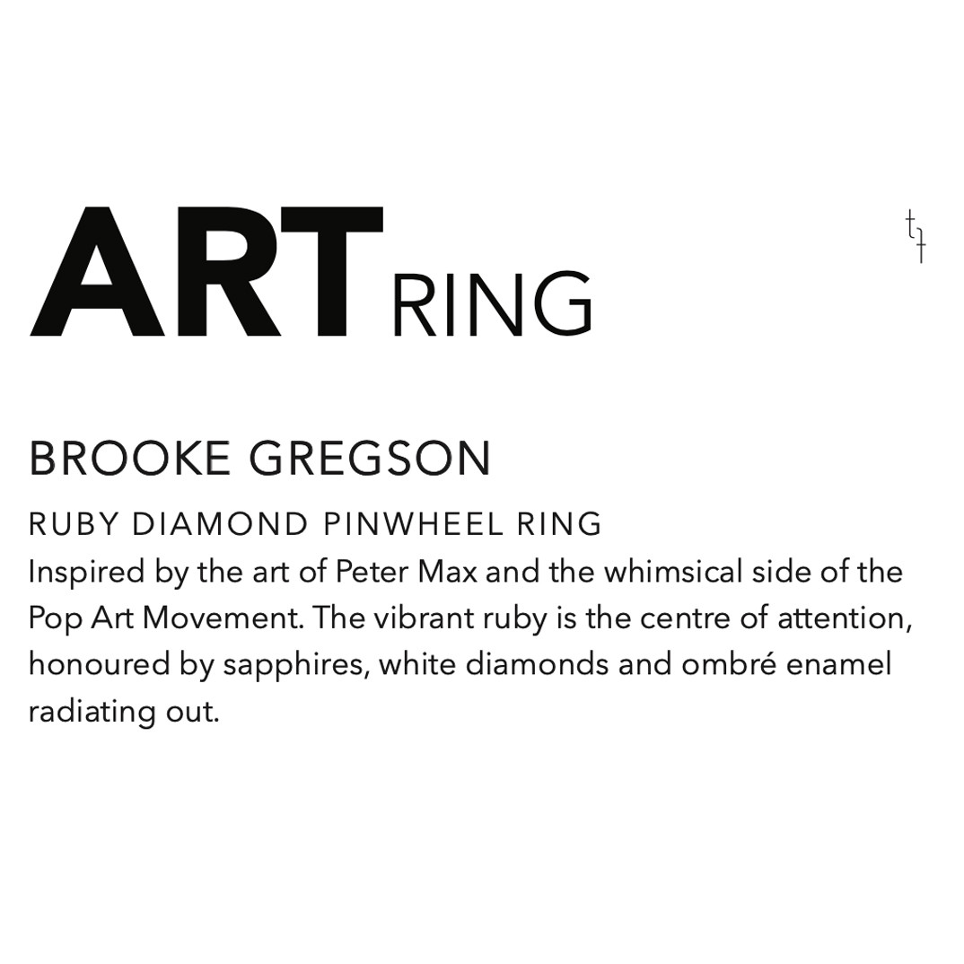 Ruby Diamond Pinwheel Art Ring  by Brooke Gregson available at tomfoolery London as a part of Art Ring 2022 exhibition.