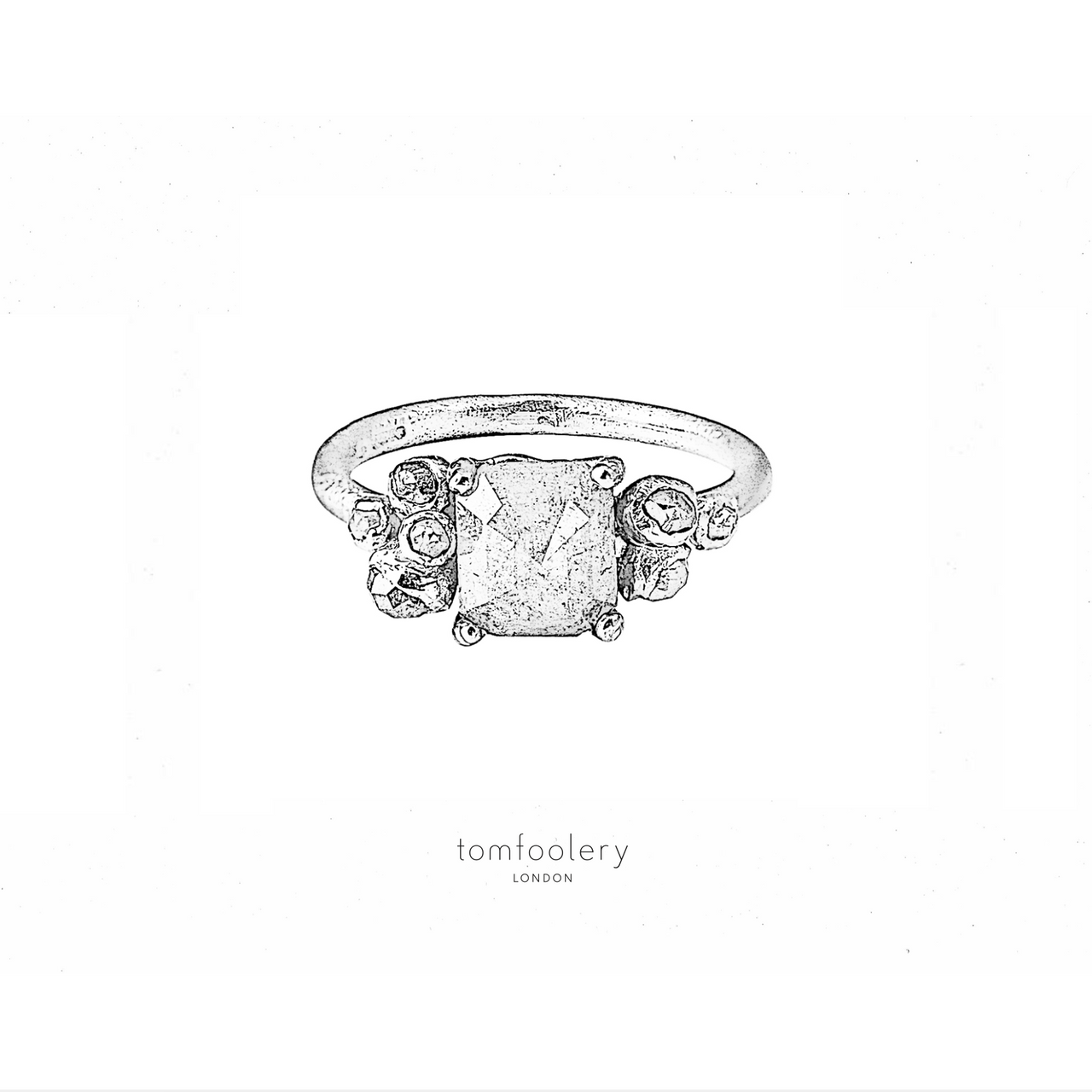 The Rose Cut Grey Diamond Cluster Art Ring by Ruth Tomlinson available at tomfoolery London as a part of Art Ring 2022 exhibition.