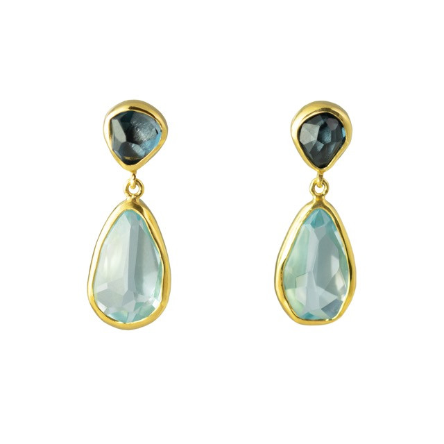 Aquamarine & Blue Topaz Drop Earrings, Margoni, tomfoolery