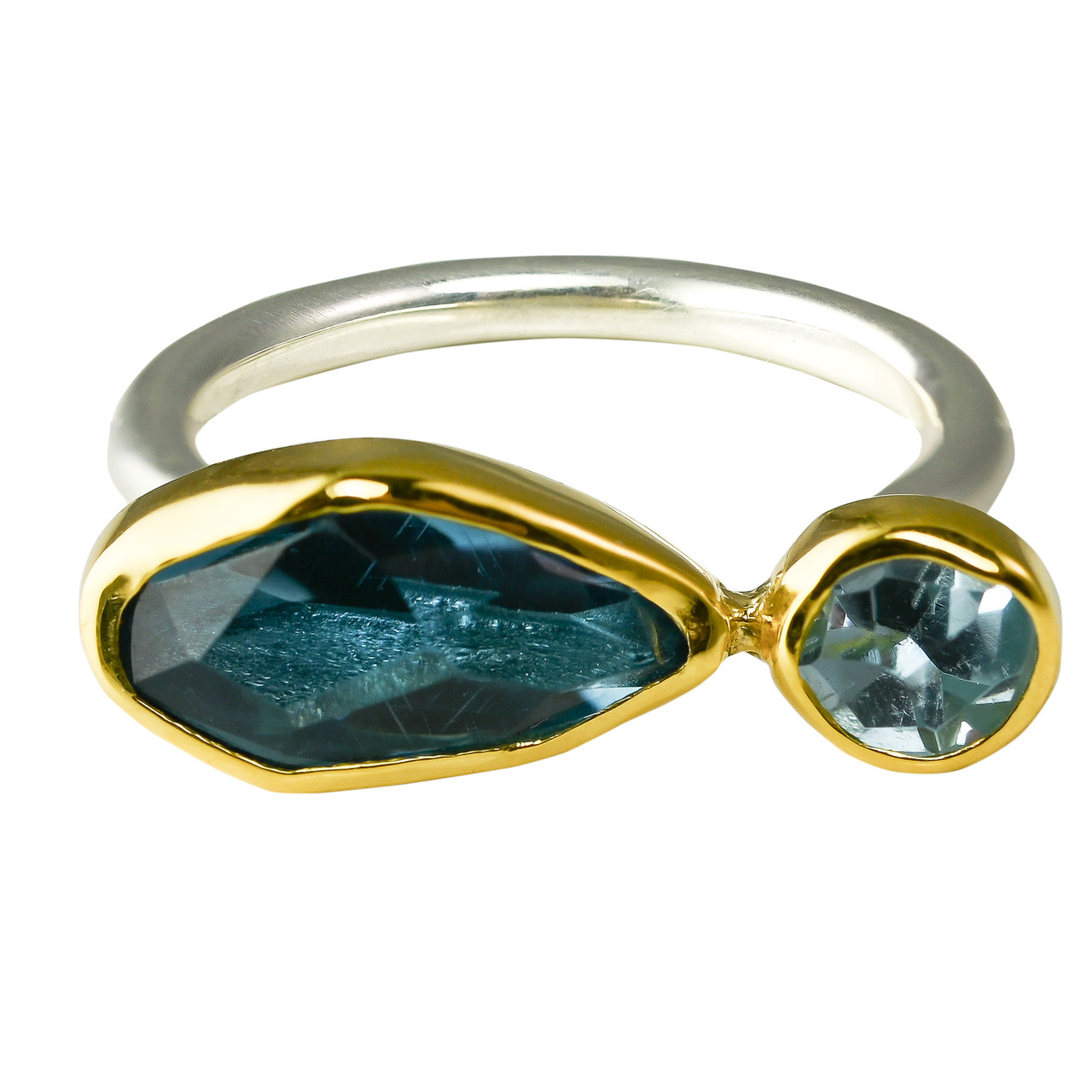 Aquamarine, Blue Topaz, 18ct Yellow Gold & Silver Ring, Margoni, tomfoolery