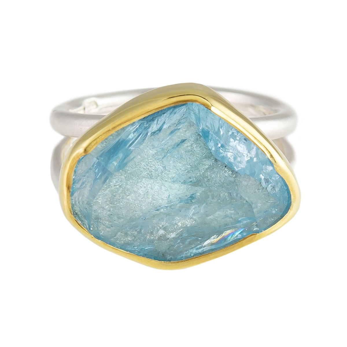 Irregular Aquamarine Double Band Ring, Margoni, tomfoolery