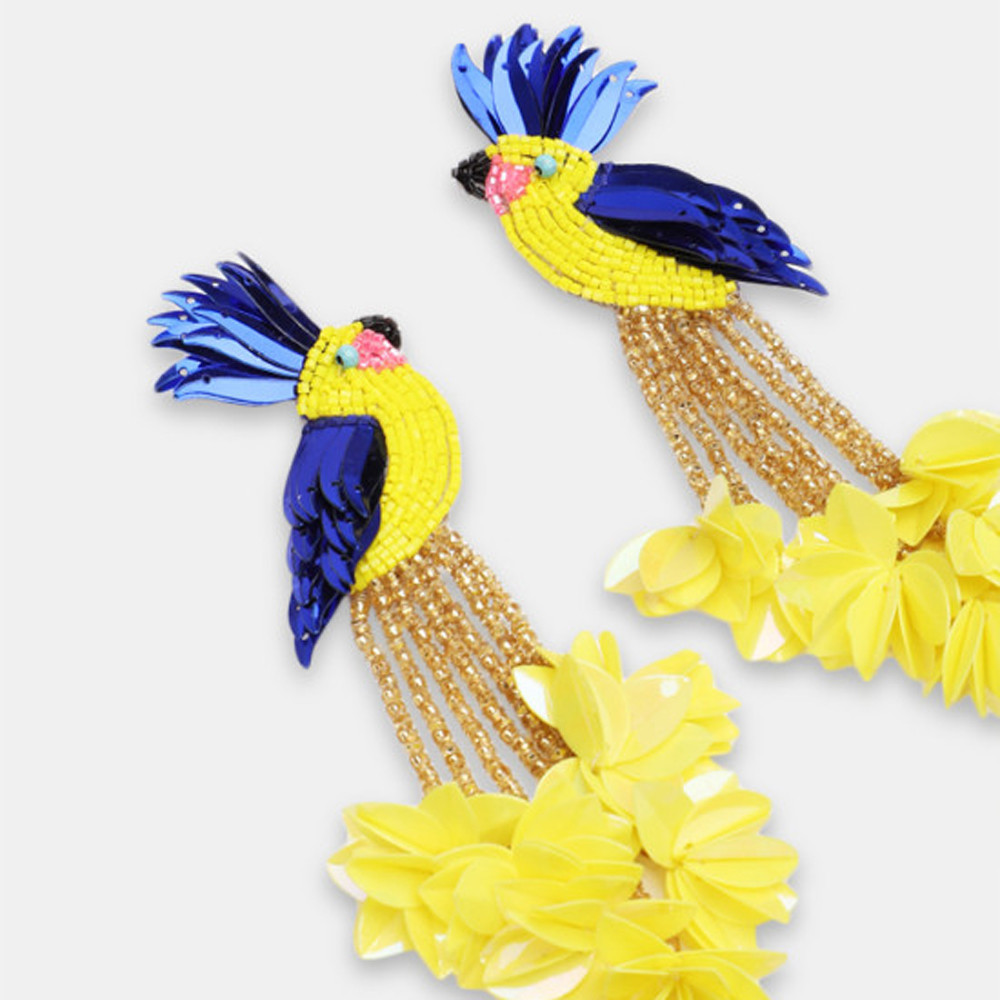 Yellow Bird of Paradise Beaded Earrings, Olivia Dar, tomfoolery