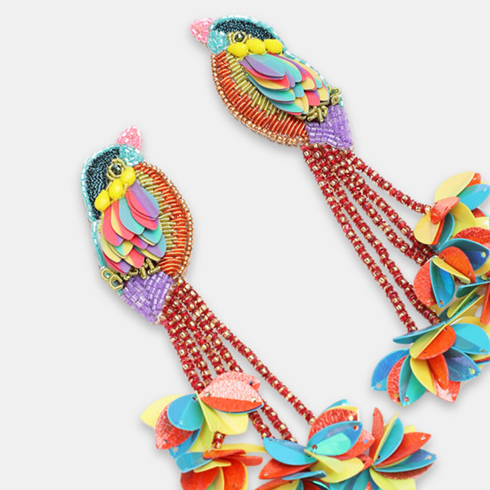 Multicoloured Kingfisher Beaded Earrings, Olivia Dar, tomfoolery