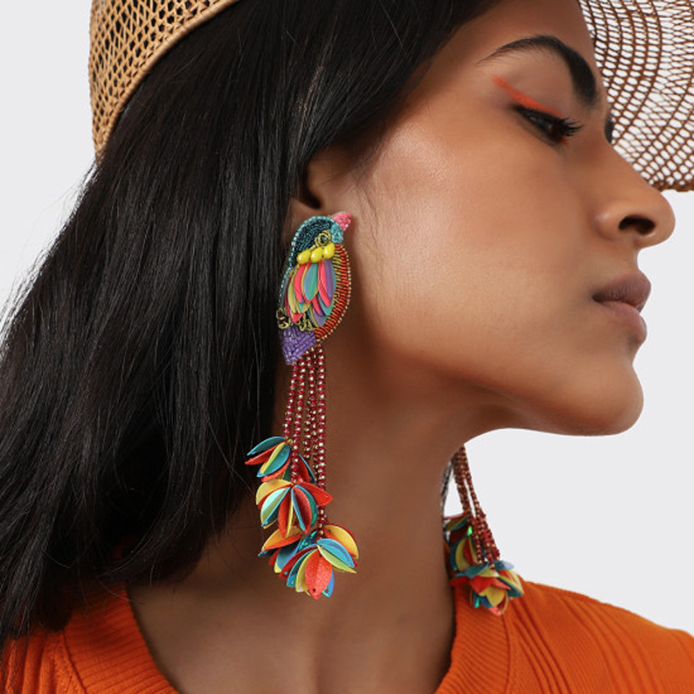 Multicoloured Kingfisher Beaded Earrings, Olivia Dar, tomfoolery