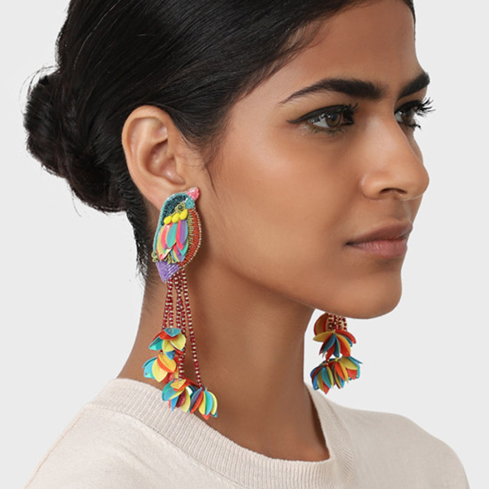 Multicoloured Kingfisher Beaded Earrings, Olivia Dar, tomfoolery