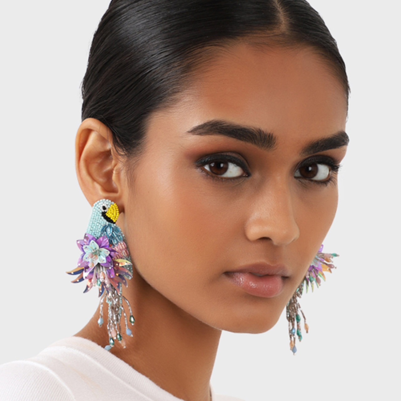 Gold Parrot Beaded Earrings, Olivia Dar, tomfoolery