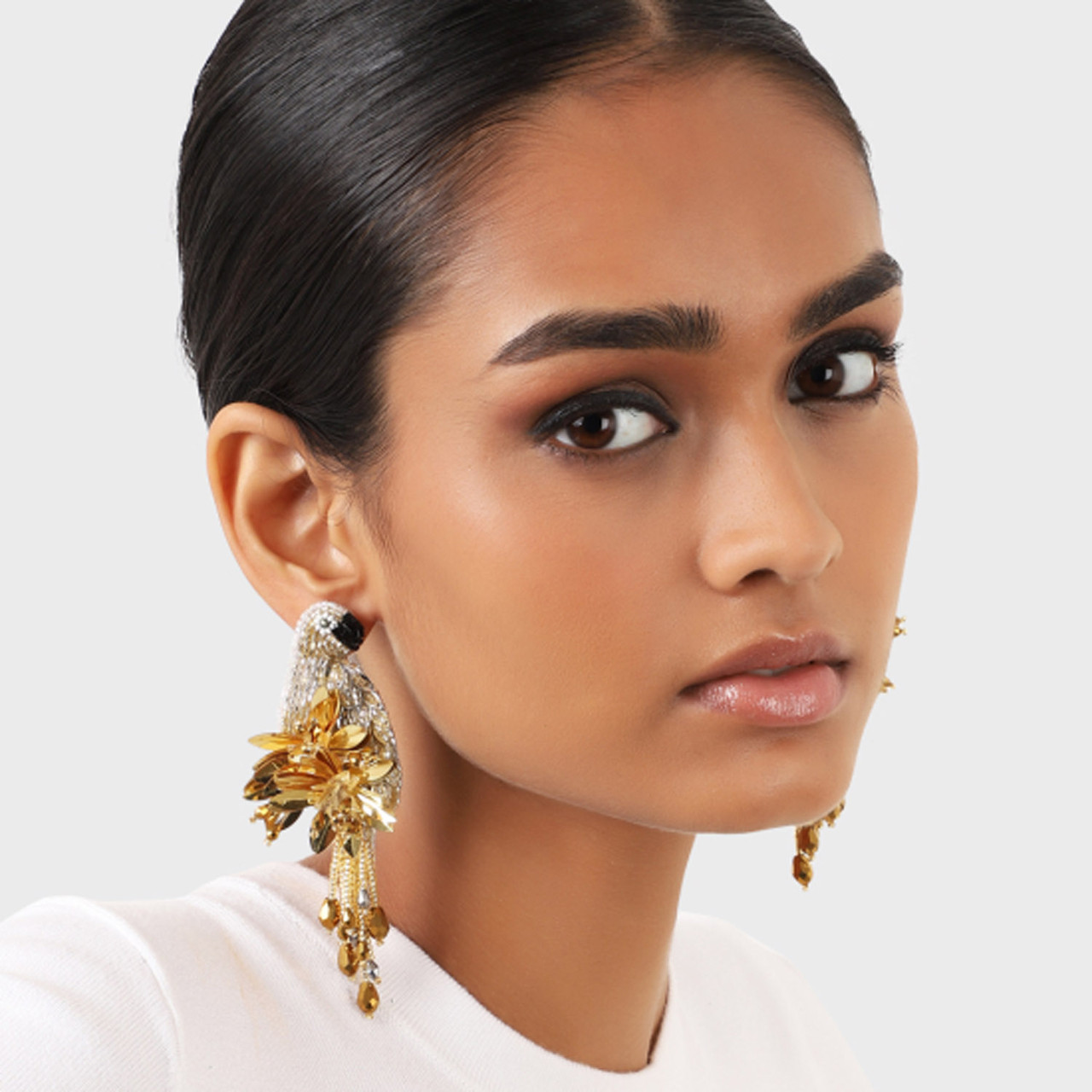 Gold Parrot Beaded Earrings, Olivia Dar, tomfoolery