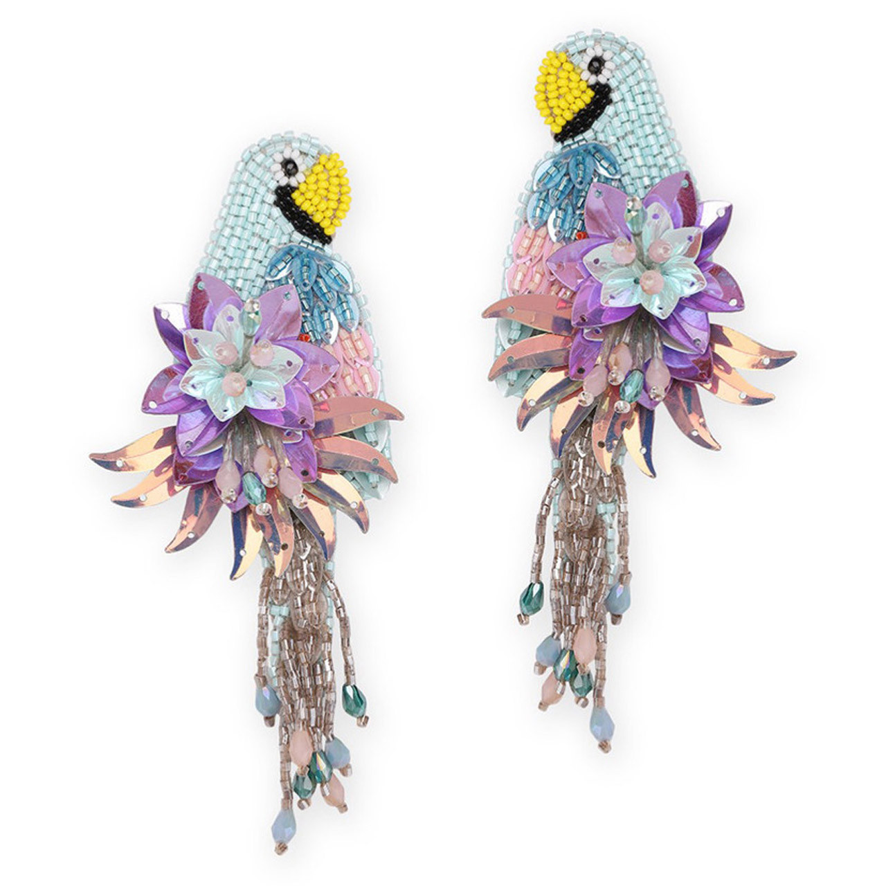 Purple Parrot Beaded Earrings, Olivia Dar, tomfoolery