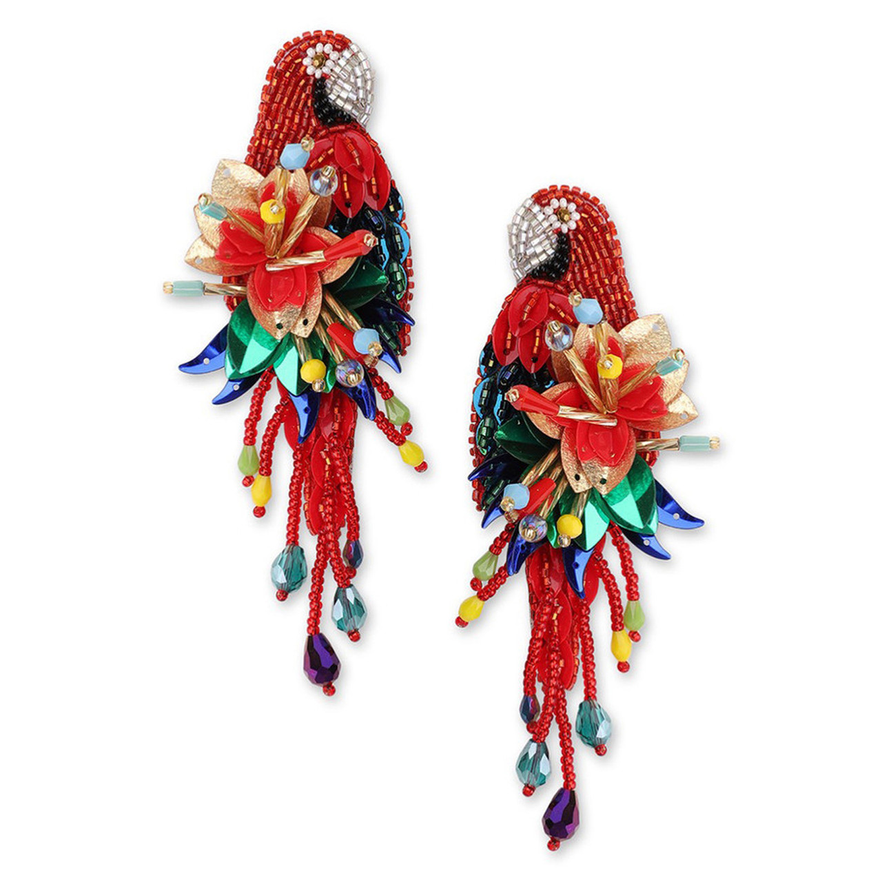 Red Parrot Beaded Earrings, Olivia Dar, tomfoolery