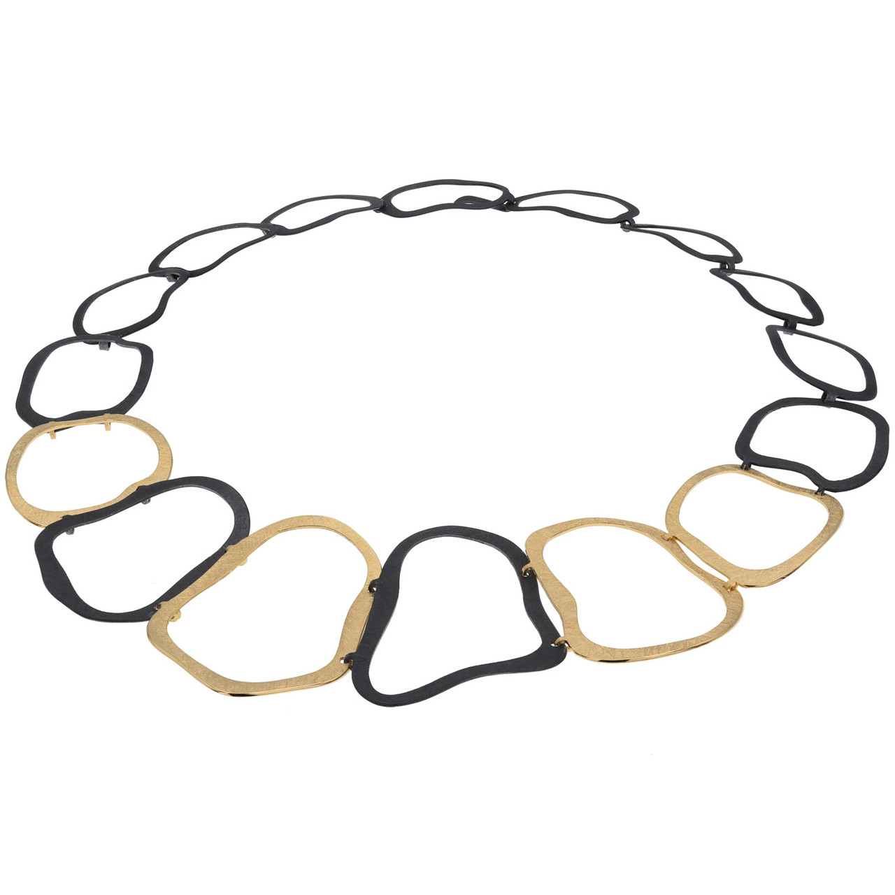 Liquid Shapes Oxidised Silver & Gold Plated Necklace, Deco Echo, tomfoolery