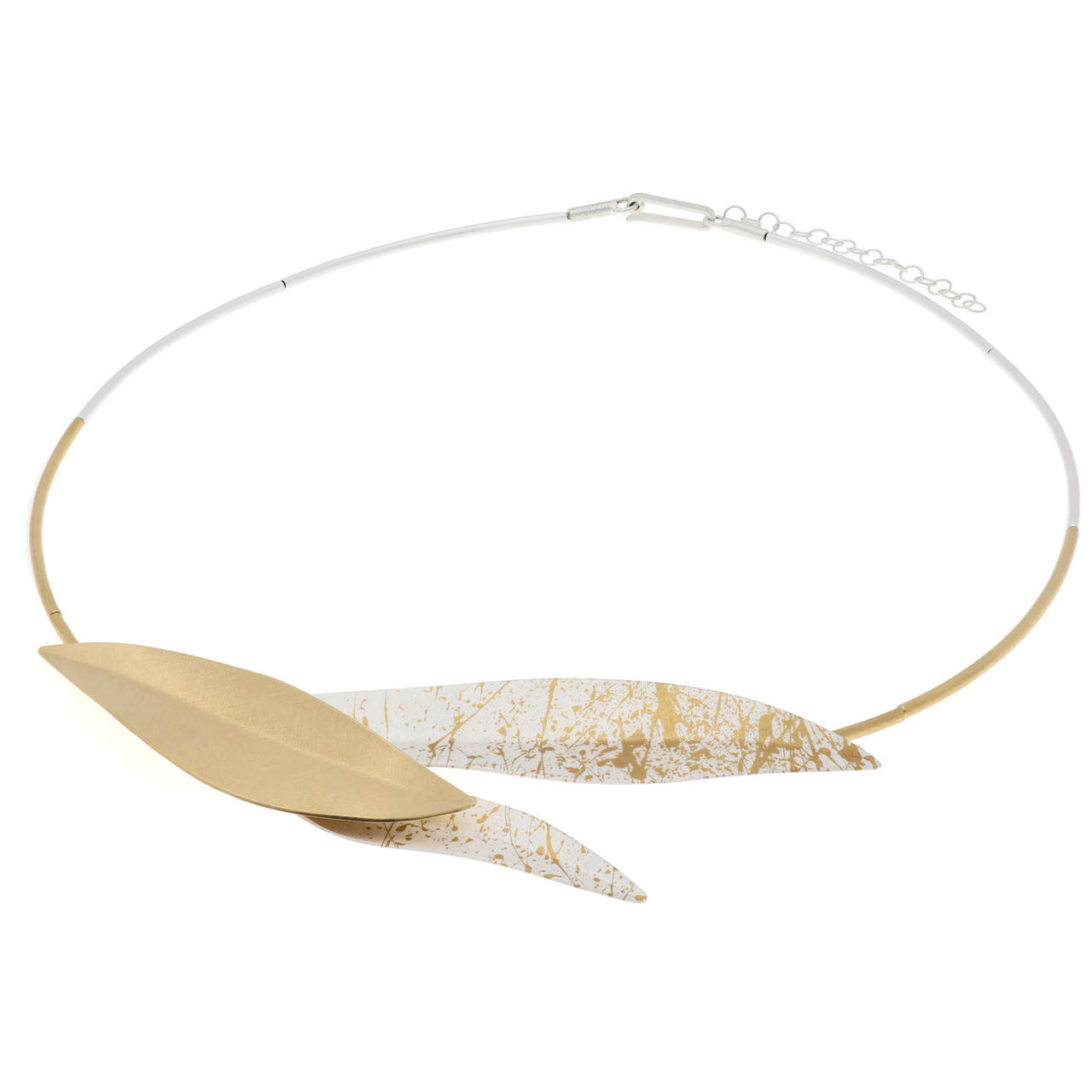 Gold Plated Splatter Leaf Necklace, Deco Echo, tomfoolery