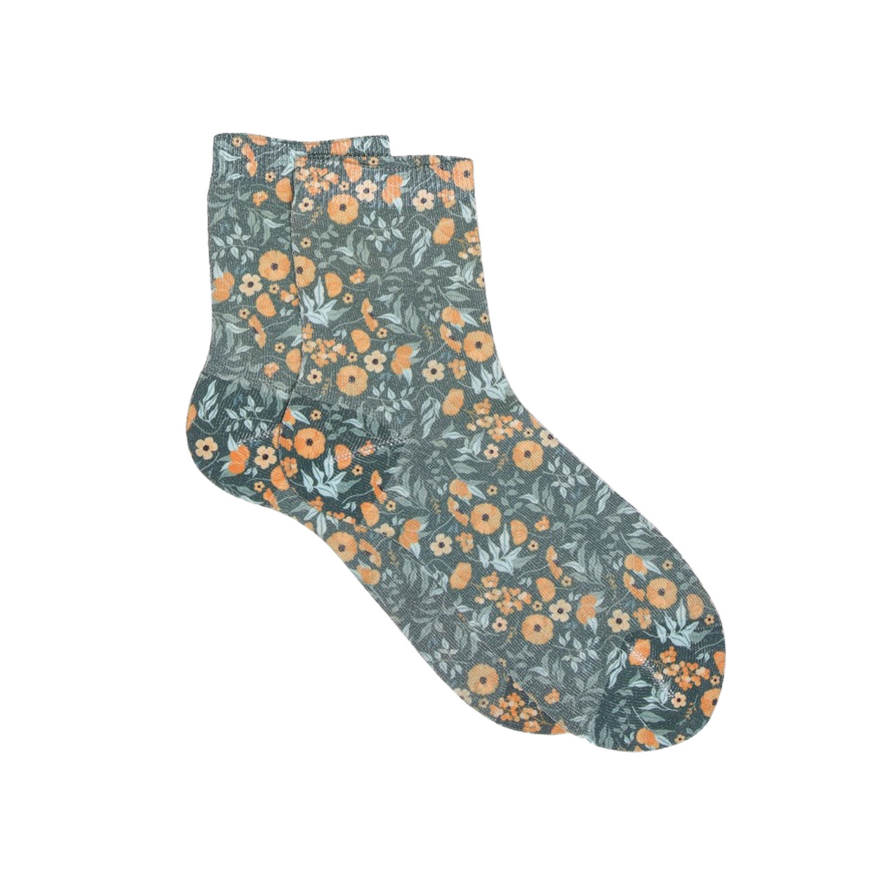 Maria La Rosa Teal and Orange Floral Socks, tomfoolery