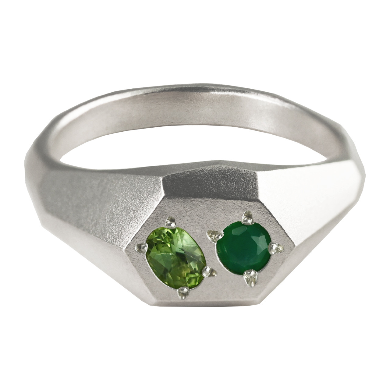 Faceted Signet Ring w. Green Tourmaline & Green Onyx, Maria Manola, tomfoolery