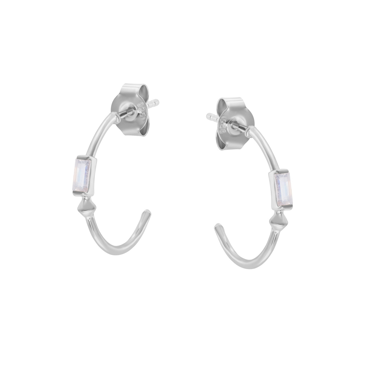 VORA Baguette Gem Silver Hoops, TRIBE by tomfoolery