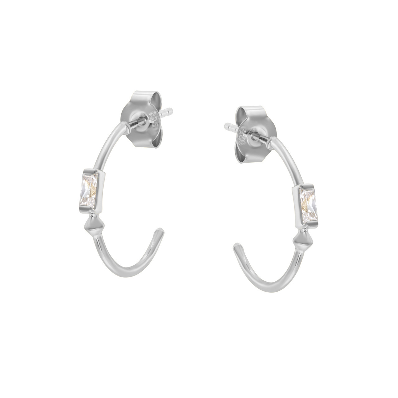 VORA Baguette Gem Silver Hoops, TRIBE by tomfoolery