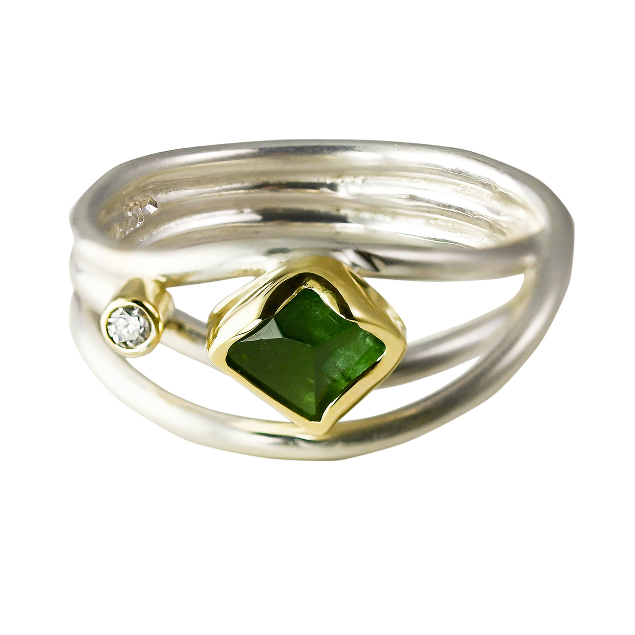 Green Amethyst & Silver Narrow Wrap Ring, Margoni, tomfoolery