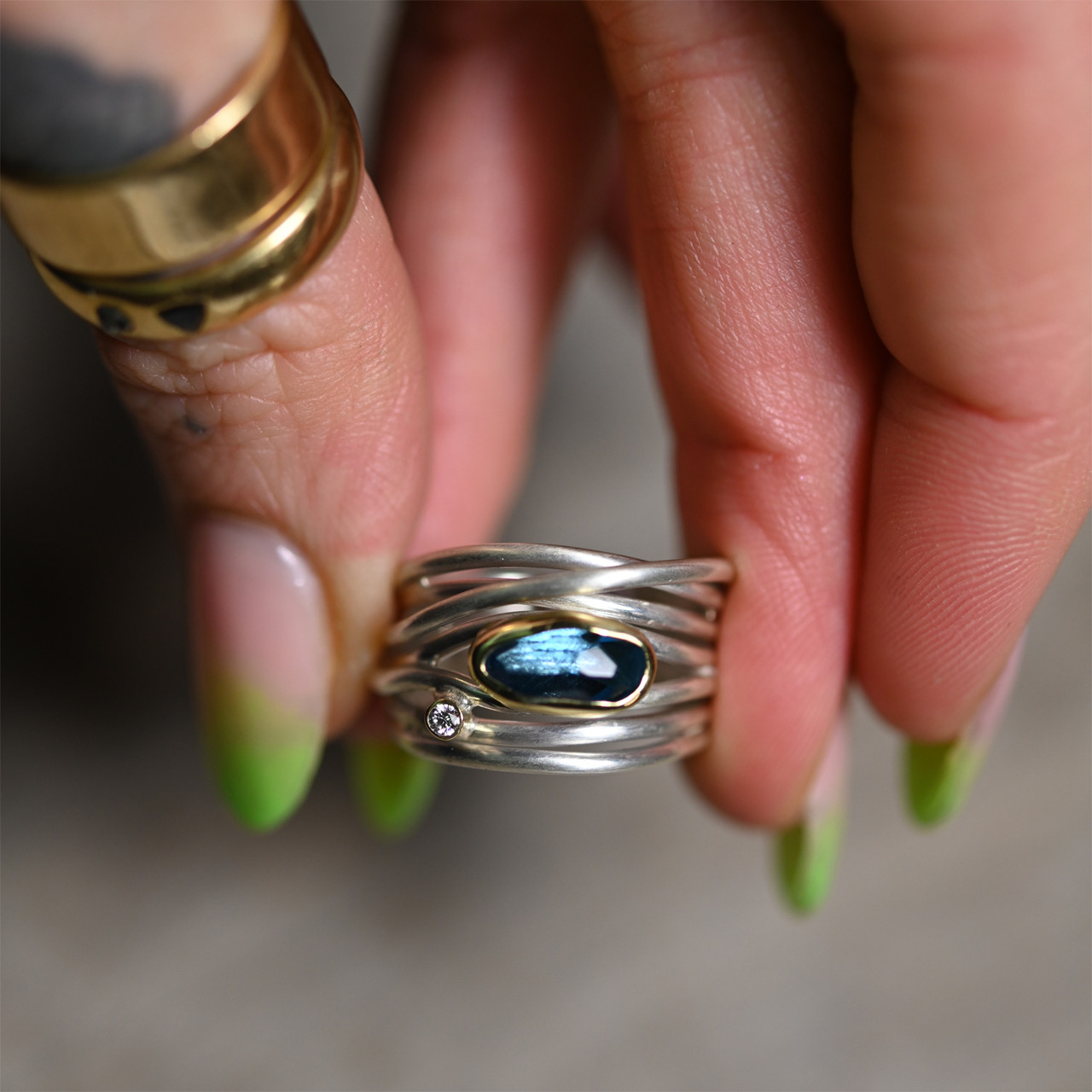 Green Amethyst & Silver Wide Wrap Ring, Margoni, tomfoolery