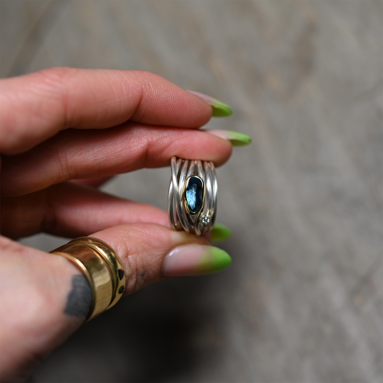 Blue Topaz & Silver Wide Wrap Ring, Margoni, tomfoolery