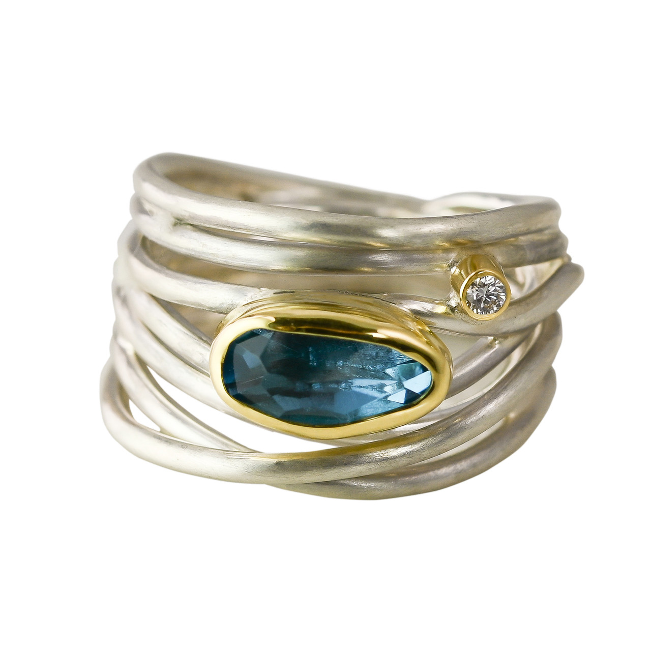 Blue Topaz & Silver Wide Wrap Ring, Margoni, tomfoolery