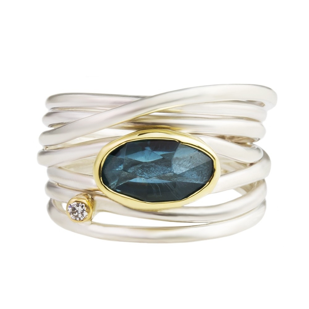 Blue Topaz & Silver Wide Wrap Ring, Margoni, tomfoolery