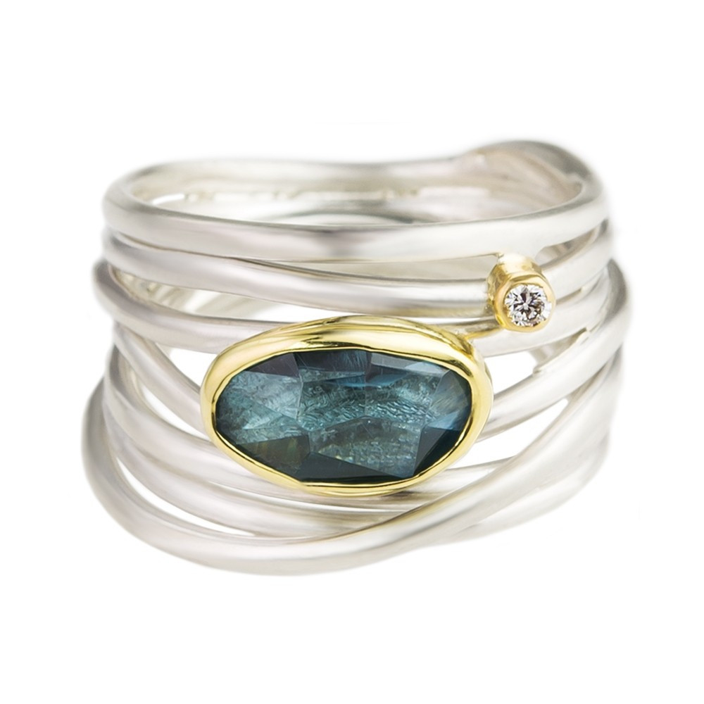 Blue Topaz & Silver Wide Wrap Ring, Margoni, tomfoolery